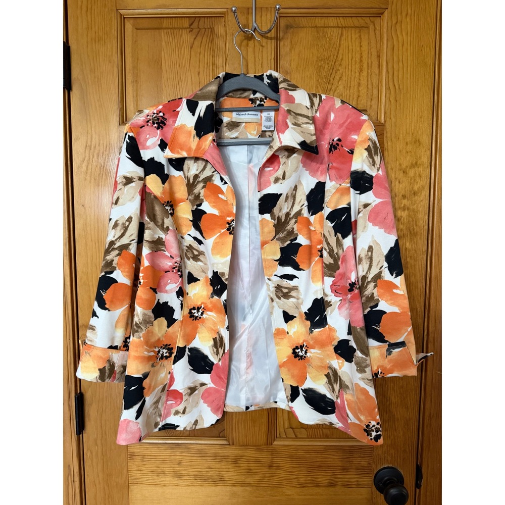 Alfred Dunner Woman Floral Blazer Orange Pink Black White Jacket Size 18W